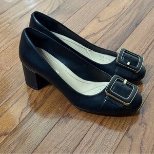 Clarks Orabella Fame Block Heels Black Leather Size 7.5